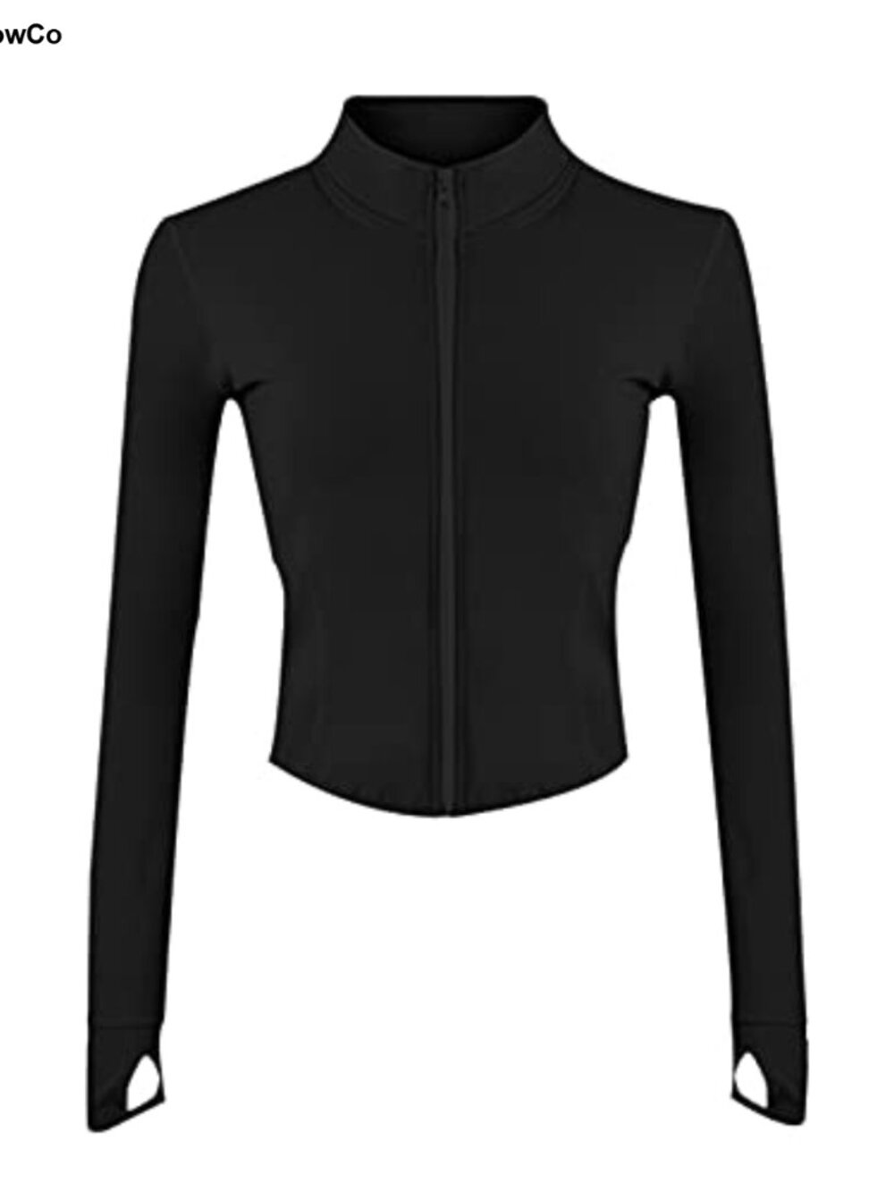 Cropped Zip Up Athletic Jacket Thumbholes Stand Collar Yoga Workout Top